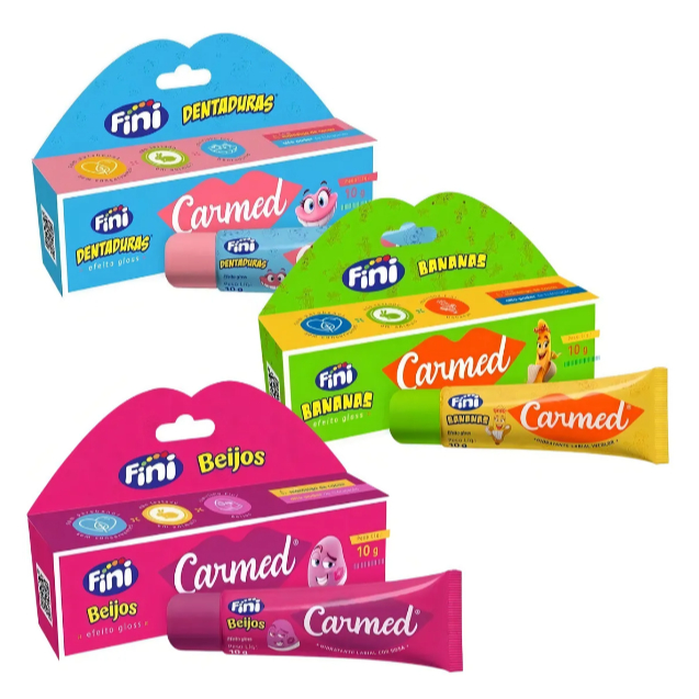 Kit Hidratante Labial Carmed Fini C/3 10g Dentaduras Bananas e Beijos em Oferta na Shopee