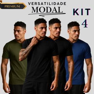 KIT 4 Camisetas Masculina Modal Anti Odor Não Amassa Premium em Oferta na Shopee
