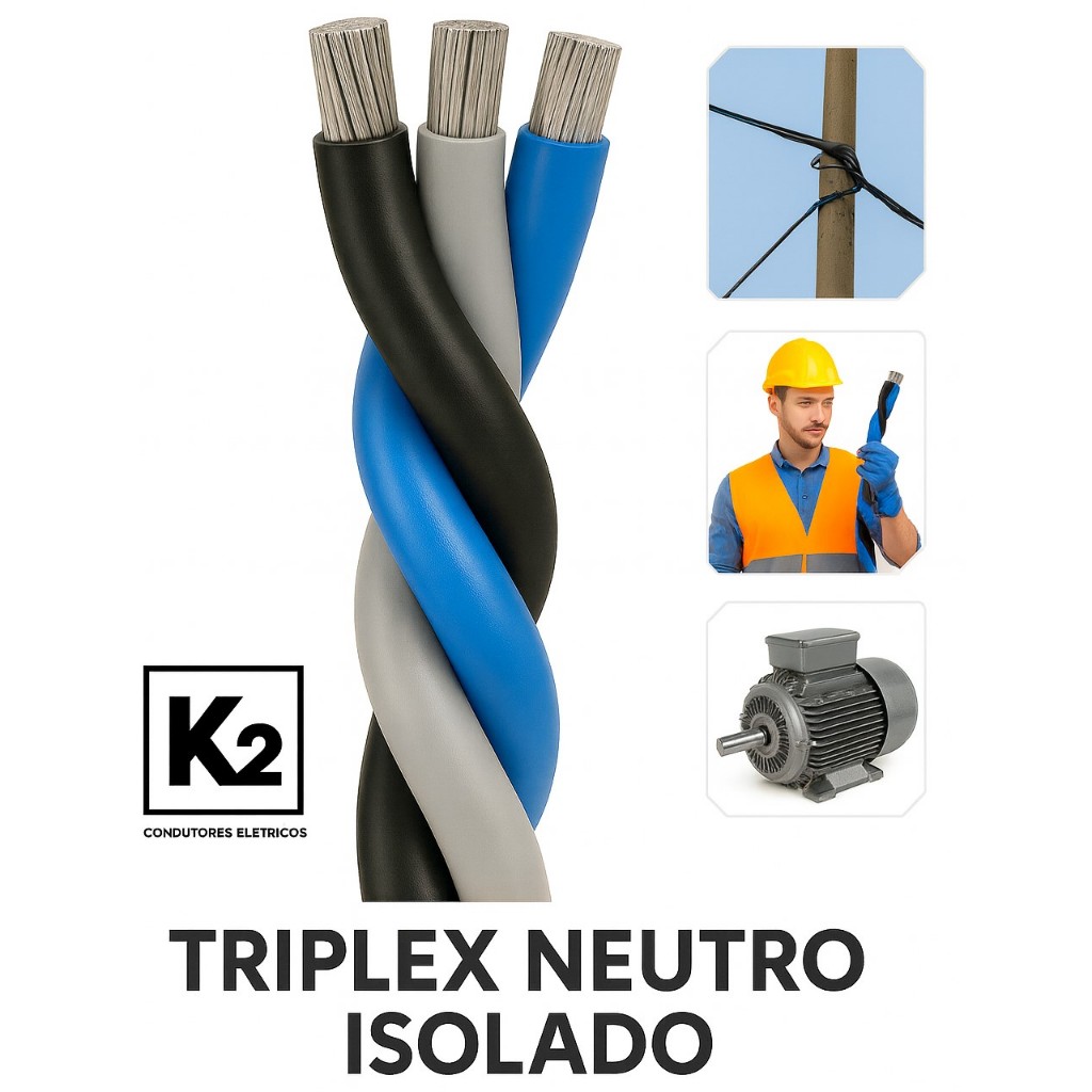 Fio Elétrico Triplex 16mm Alumínio Neutro Isolado Preto Cinza Azul Rolo 40m Entrada Padrão em Oferta na Shopee