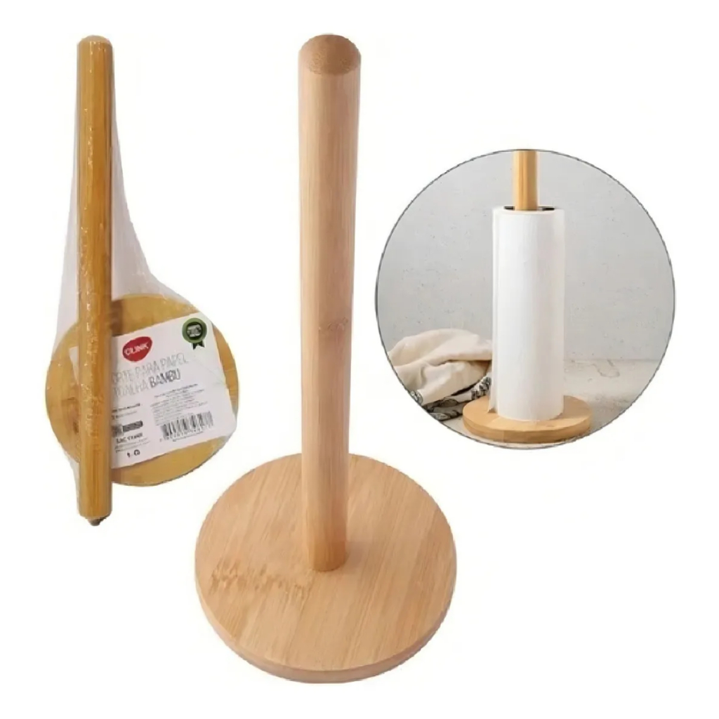 Porta Rolo Papel Toalha Bambu Cozinha Suporte Vertical Mesa Posta em Oferta na Shopee