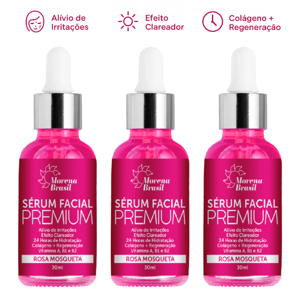 Kit 3x Sérum Facial Rosa Mosqueta Morena Brasil - Pele Perfeita com o Melhor Sérum do Brasil!!