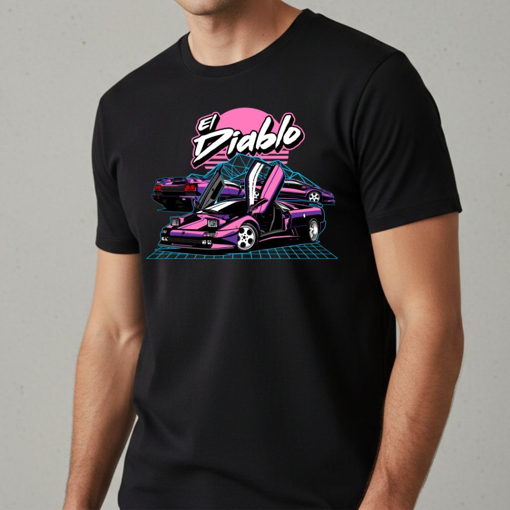 Camiseta Lamborghini Diablo El Diablo Automotiva Clássica e à Estética dos Anos 90 Algodão Casual