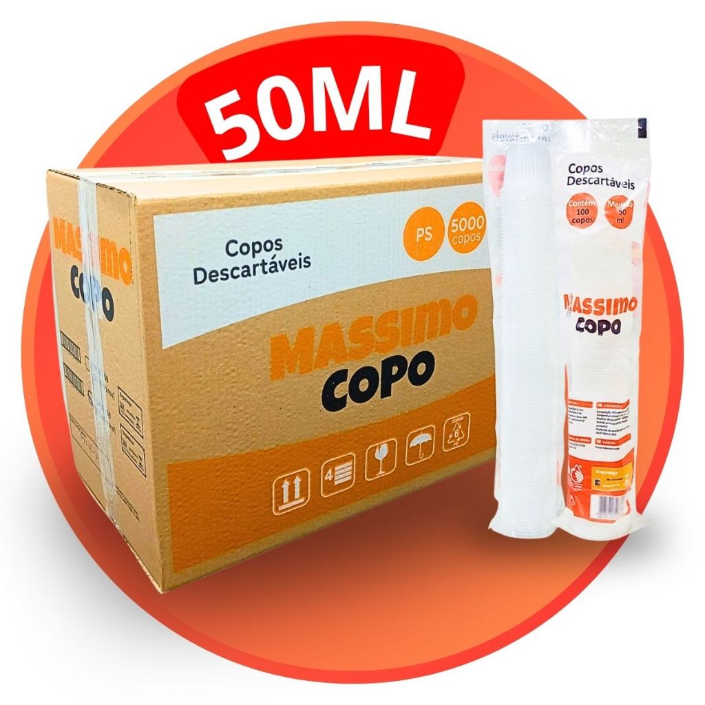 Copo De Plástico Descartável Ps Massimo Copo 50Ml 50X100 Unidades