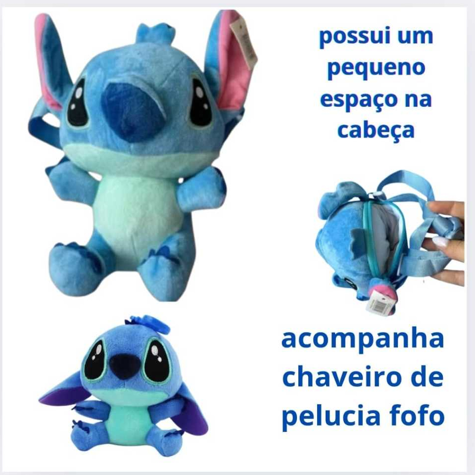 Pelúcia Stitch infantil com Alças de Ombro + Chaveiro Fofo Espaço na Cabeça Presente Ideal blackfriday*