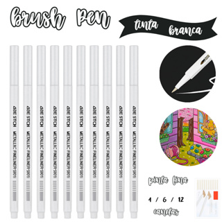 Canetas Marcadores Ponta Brush Pen Tinta Branca – Kit com 12 / 6 / 4 unidades em Oferta na Shopee