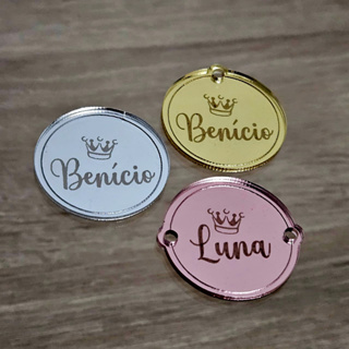 Etiquetas Decorativas / Tags de Nomes Apliques Acrílico - Círculo Coroa 3cm em Oferta na Shopee