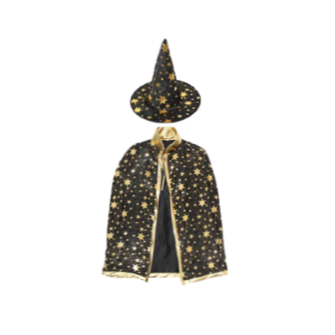 Kit Capa e Chapéu Mago Bruxo Infantil 70cm Estrelas - Fantasia Cosplay Halloween