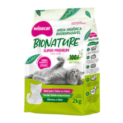 Wisecat - Areia Higiênica Bionature (Verde) - Biodegradável - Tradicional - Super Premium - 2 Kg