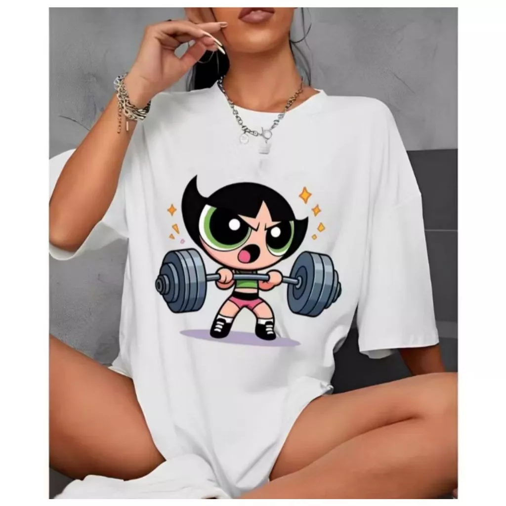 Camiseta Feminina 100% Algodão Academia Fitness Meninas Poderosas Pluz Size