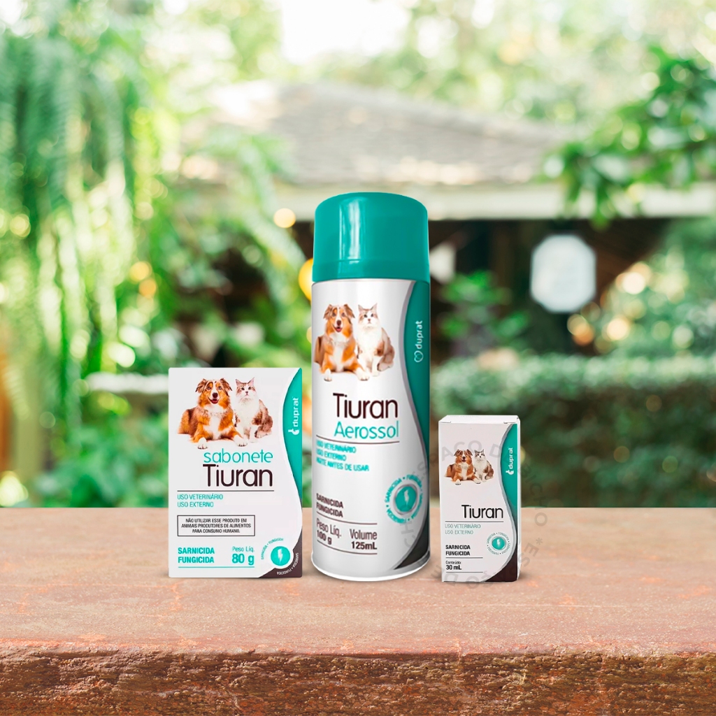 Detalhes do Tiuran Aerossol + Sabonete + Solução 30ml Sarnicida Fungicida Remédio para Sarna de Cachorro e Gato