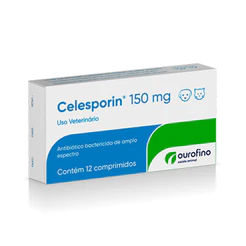 Celesporin 150mg Antimicrobiano Cães Gatos Caixa 12 Comp