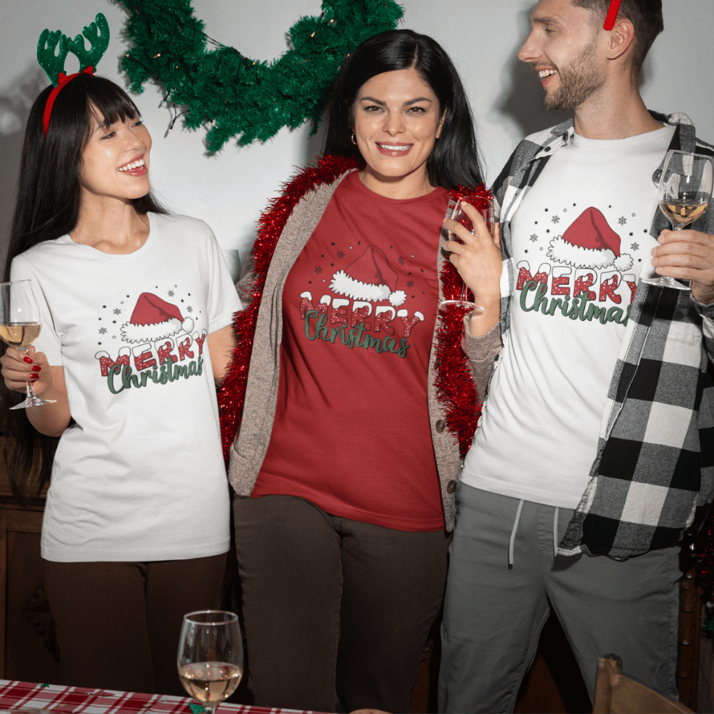 Camiseta Natalina Merry Christmas Feliz Natal Gorro Papai Noel Blusa 100% Algodão