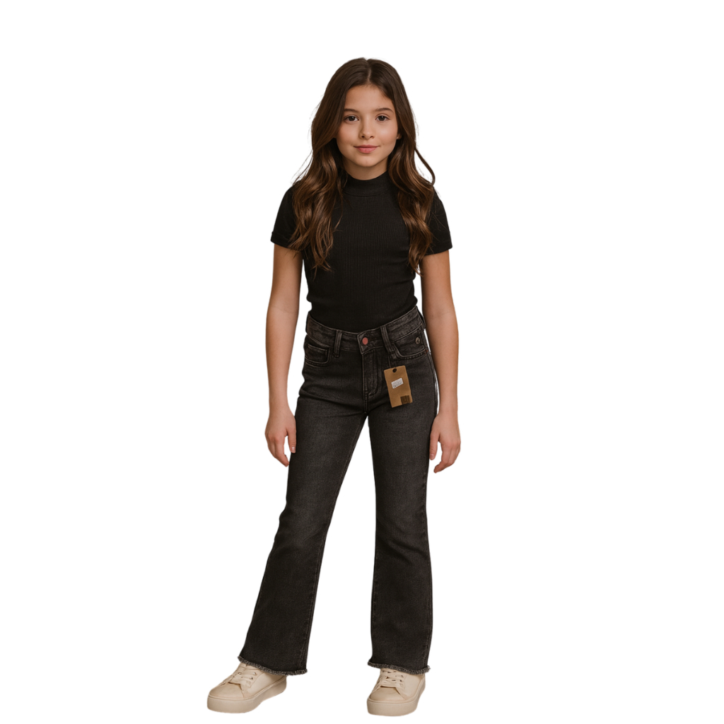 Calça Jeans Flare Juvenil Feminina Grafite – Estilo e Conforto dos 10 aos 16 Anos