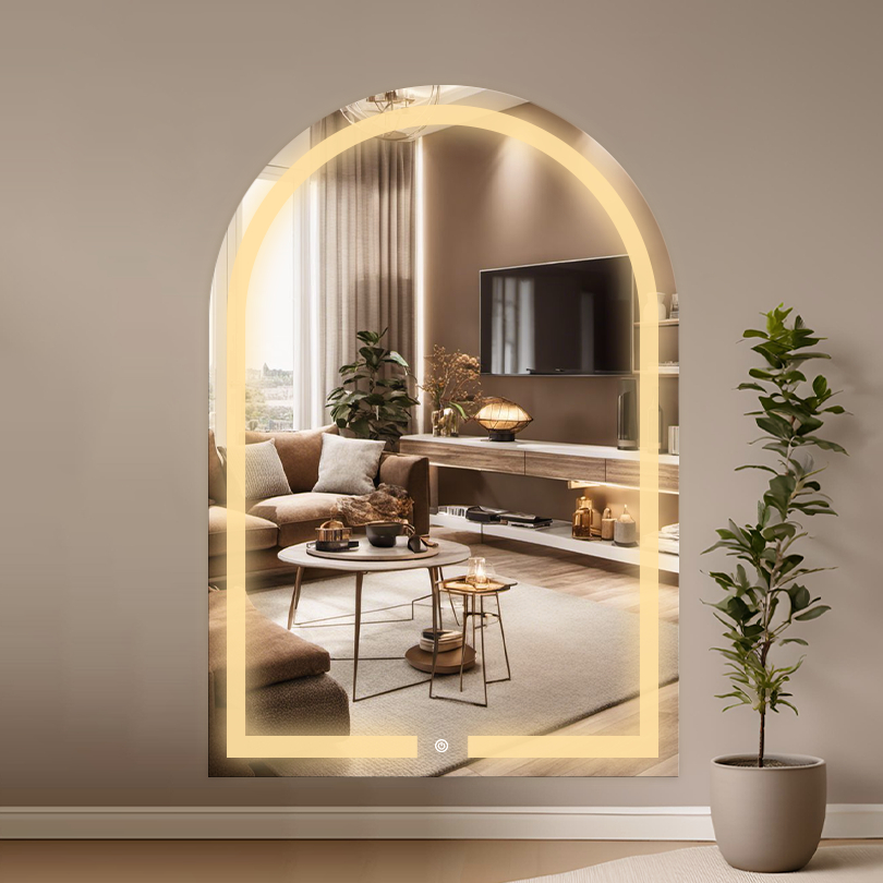 Espelho Oval Base Reta 60x80Cm LED 3 Cores com Touch Liga/Desliga