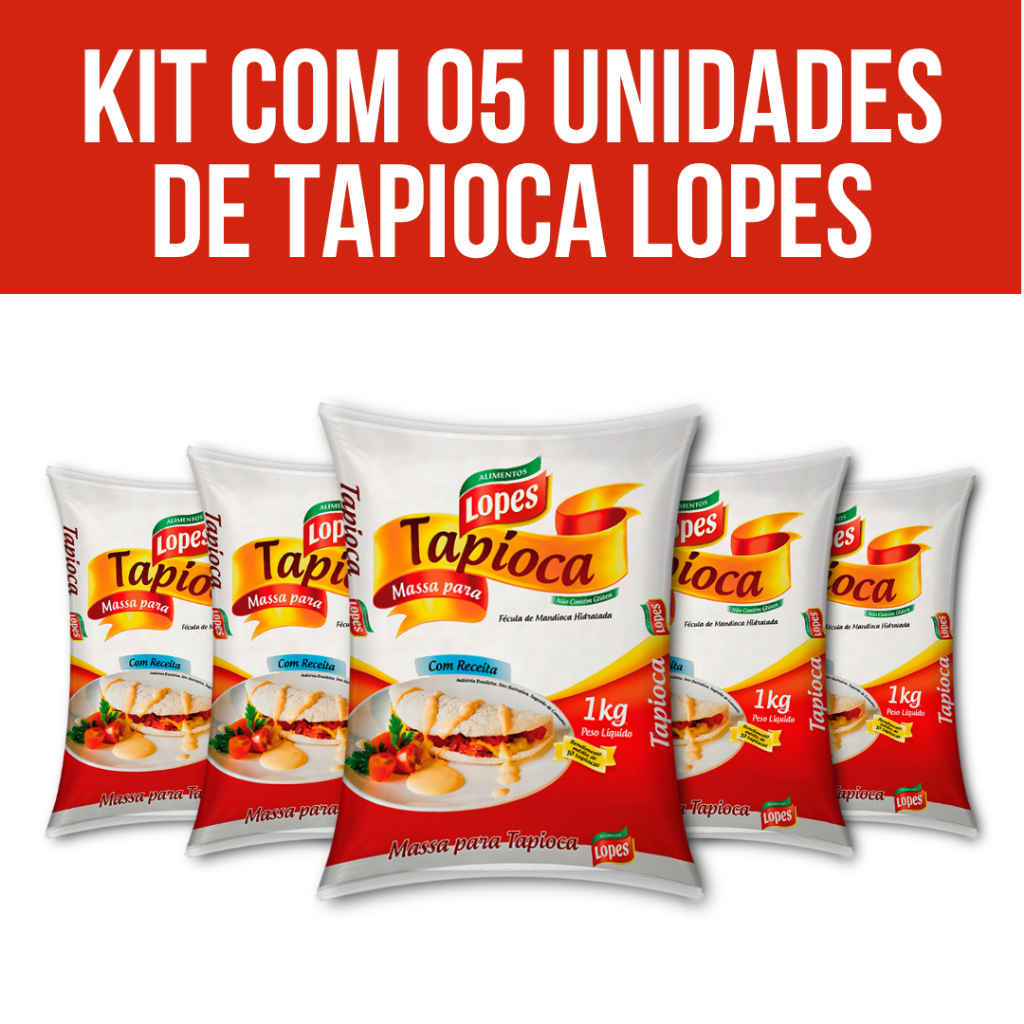 Tapioca Lopes Pronta Sem Cheiro 1Kg - Kit com 5 Unidades