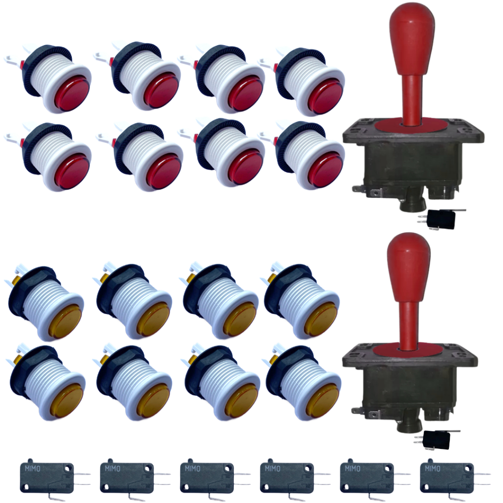 Kit 2 Comandos Alavanca Joystic 16 Botões Acrílico Fliperama Arcade