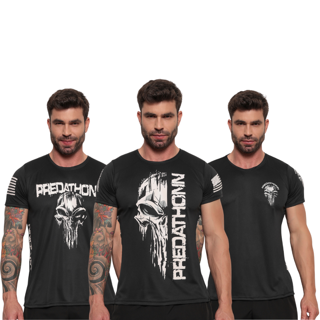 Kit 3 Camisetas Poliéster DryFit Masculina Blusa Estampada Academia Corrida Esportes Confortável