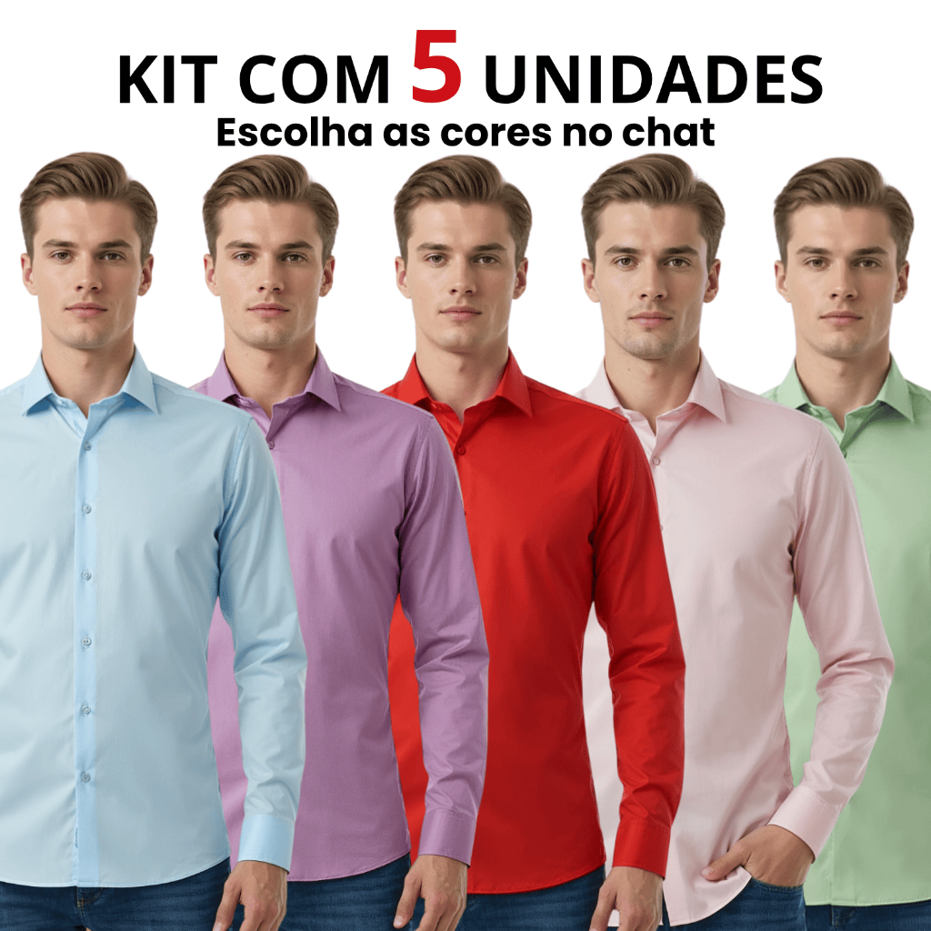Kit 5 Camisa Social Manga Longa Camisa Masculina Social De Algodão Blusa Social Slim Fit