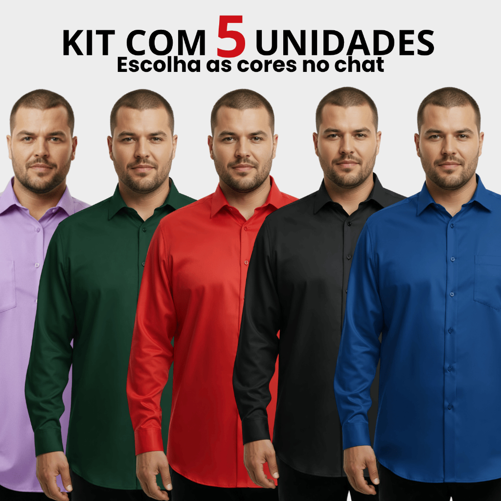 Kit 4 Camisa Social Masculina Manga Longa Extra Grande Blusa Social Masculina Plus Size Camisa Masculina Social
