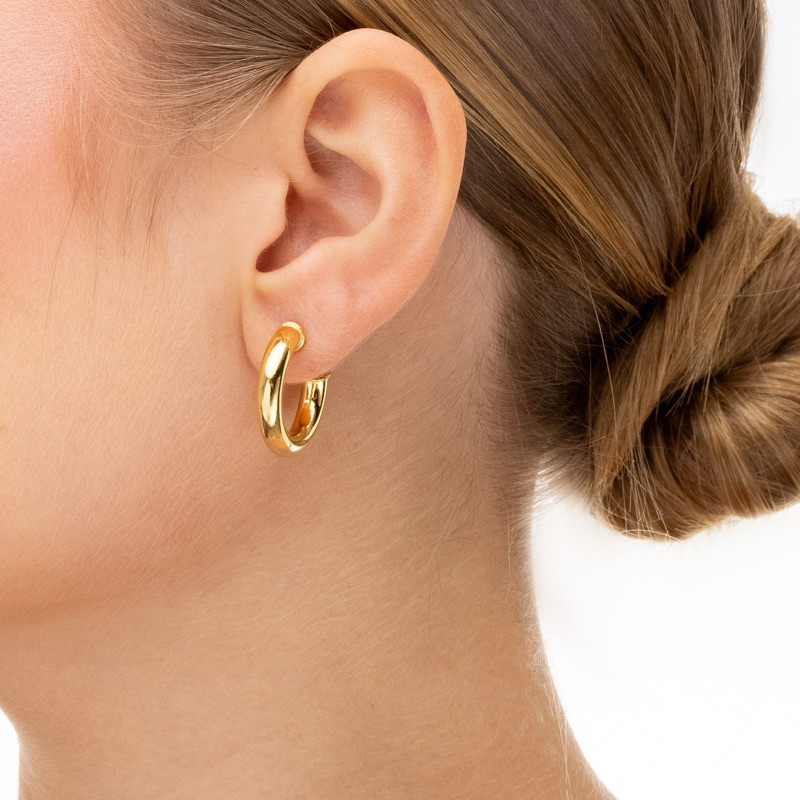 Brinco Argola Feminino Dourada Lisa Tubo Banhado A Ouro 18k Brinco Dourado Feminino Semi Joias