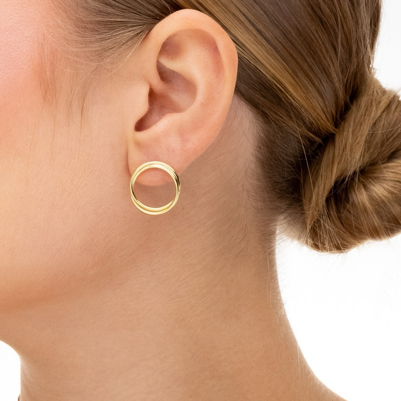 Brinco Dourado Feminino Redondo liso Banhado A Ouro 18k- Brincos Feminino Mania De Madame