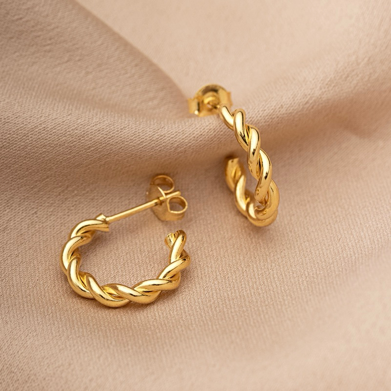Brinco Feminino Argola Torcida Trançada Dourada Banhado A Ouro 18k Argola Brinco Semijoias