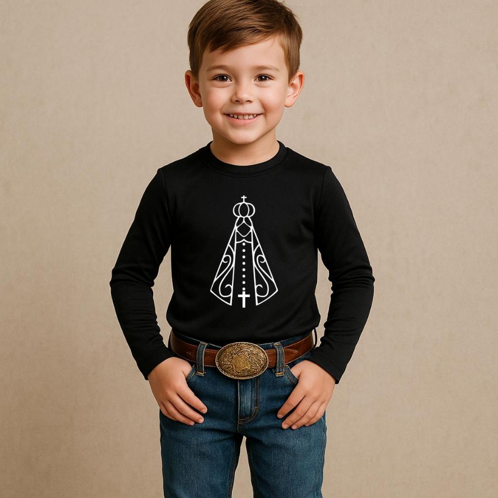 Camisa Uv Infantil Nossa Senhora Aparecida Manga Longa Proteção Térmica