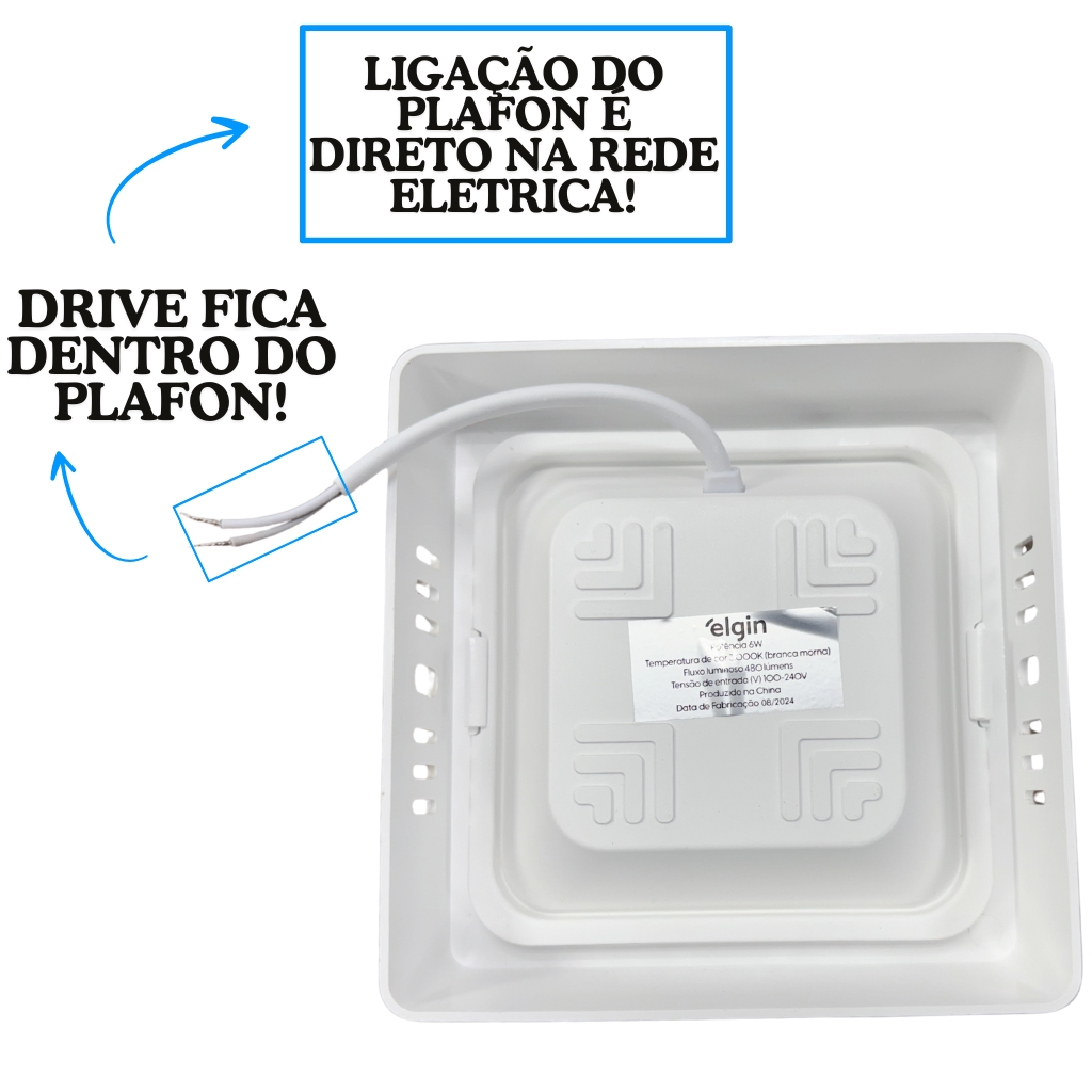 Kit 5 Luminária Painel Plafon Led Sobrepor Quadrado 6w Bivolt