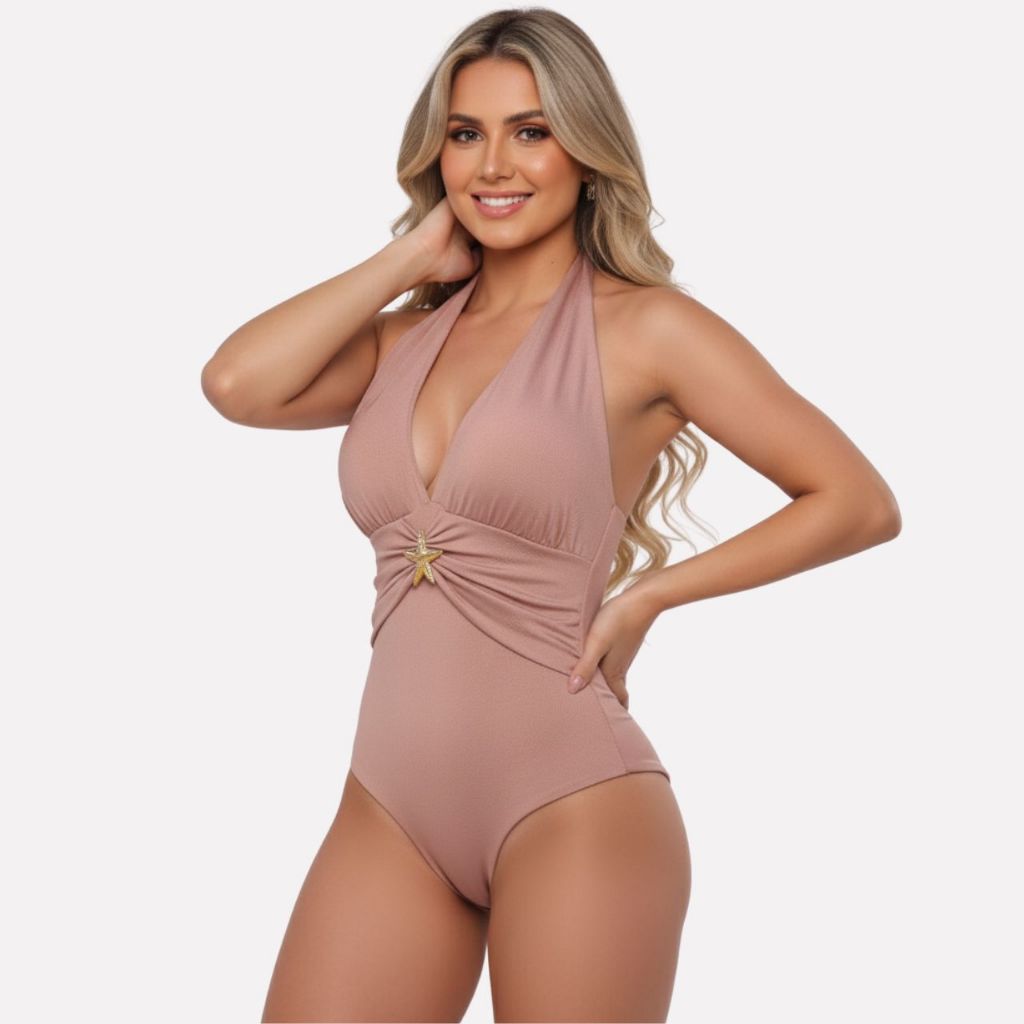 Maiô Feminino Modelador Afina Cintura Decote Nude Luxo Com Bojo em Oferta na Shopee