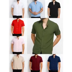 Camisa Masculina Gola Padre Manga Curta para Praia Estilo Viscolinho