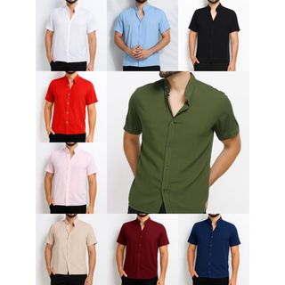 Camisa Masculina Gola Padre Manga Curta para Praia Estilo Viscolinho