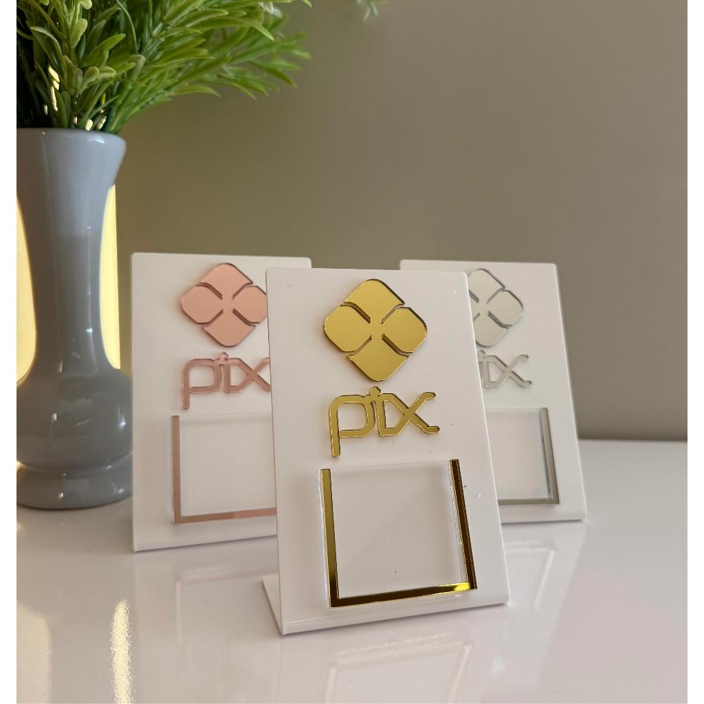 Placa Display QR Code Personalizado Pix WhatsApp e Instagram Acrílico Espelhado Premium