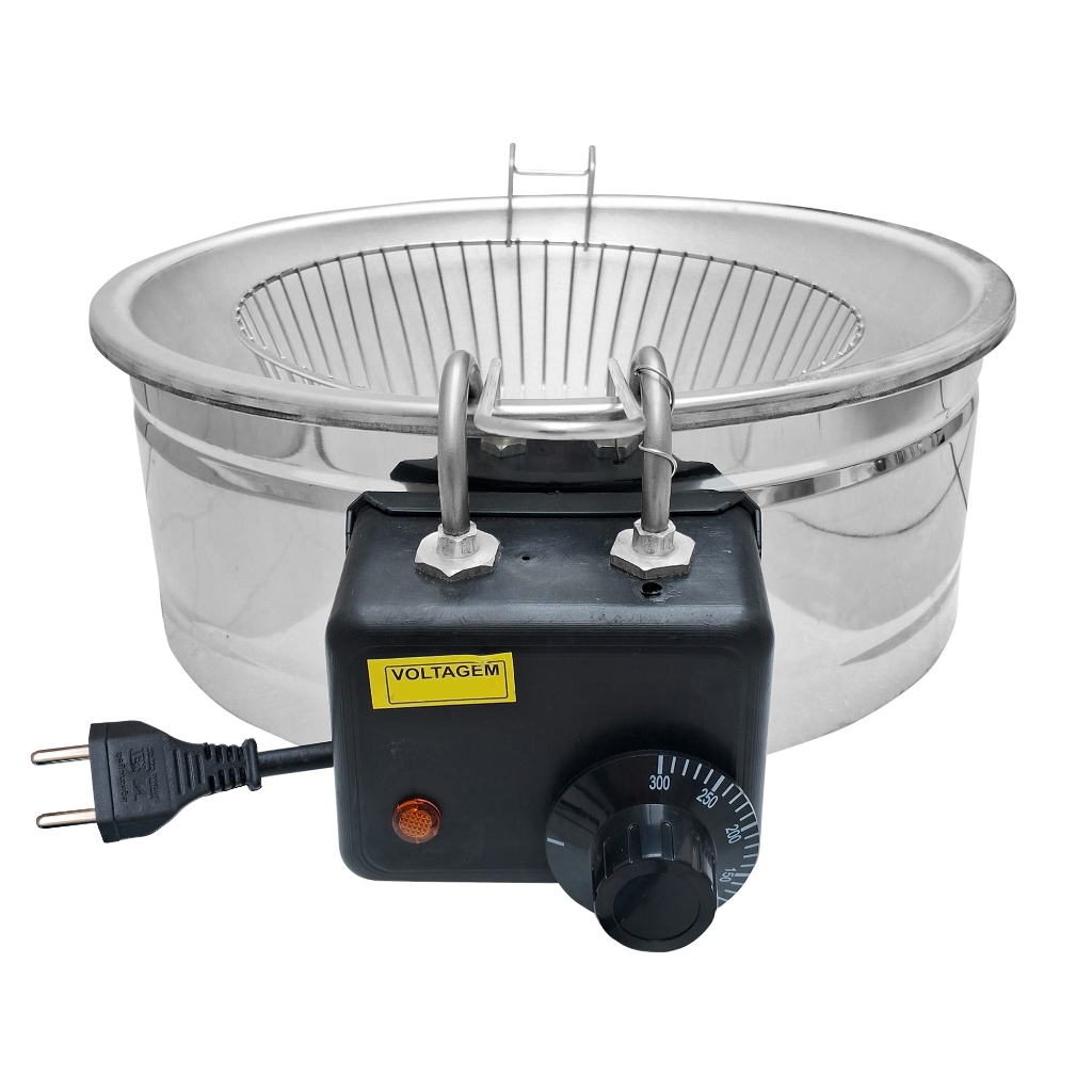 Imagem Fritadeira Elétrica Tacho de 3 Litros Redondo em Aço Inoxidável 1500W com Termostato 110 ou 220V