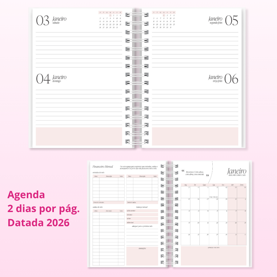 Agenda 2 dias por página, planejamento, organização.