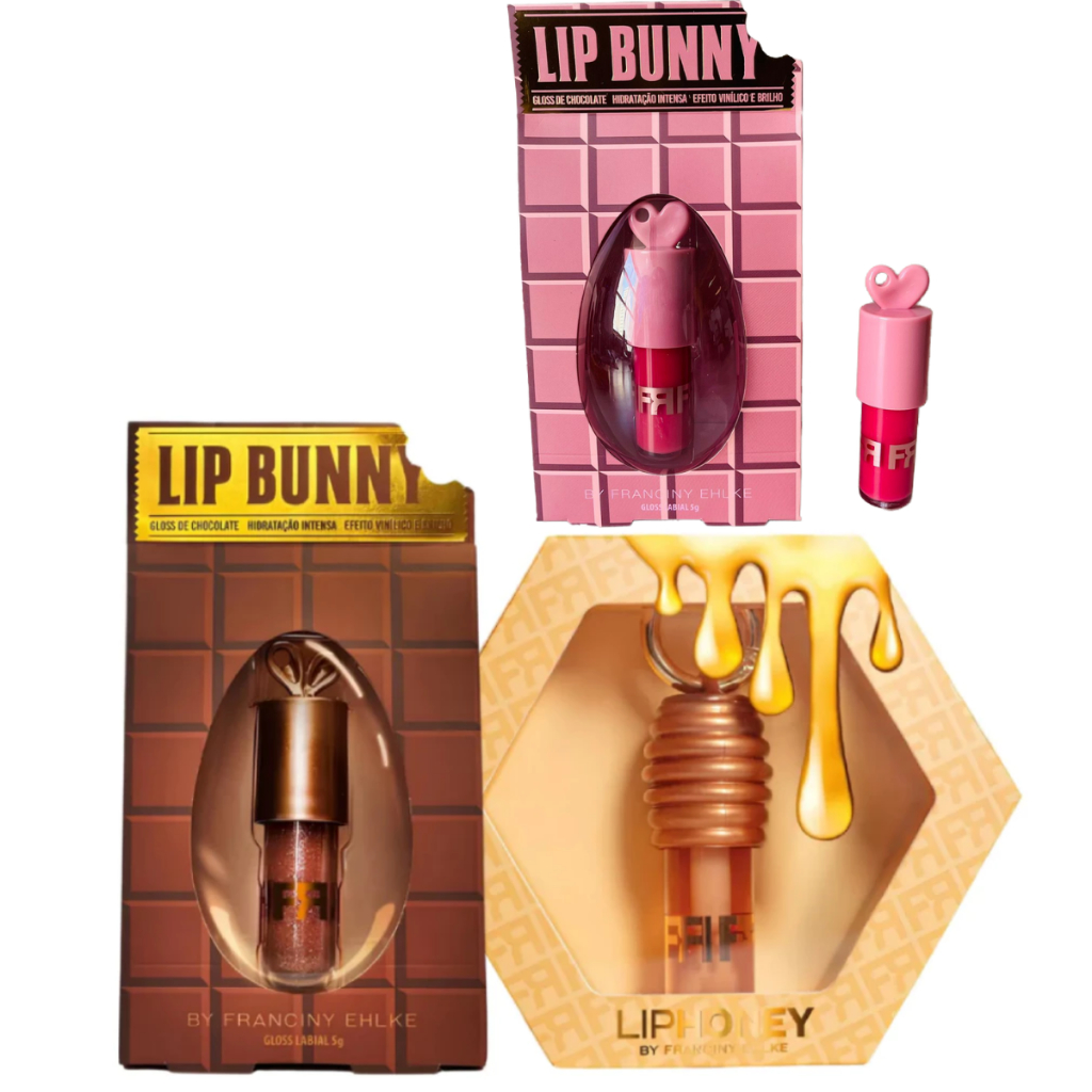 Kit Gloss  Franciny Ehlke Lip Honey + lip bunny +  lip love Hidratação e Brilho Intenso Ef...