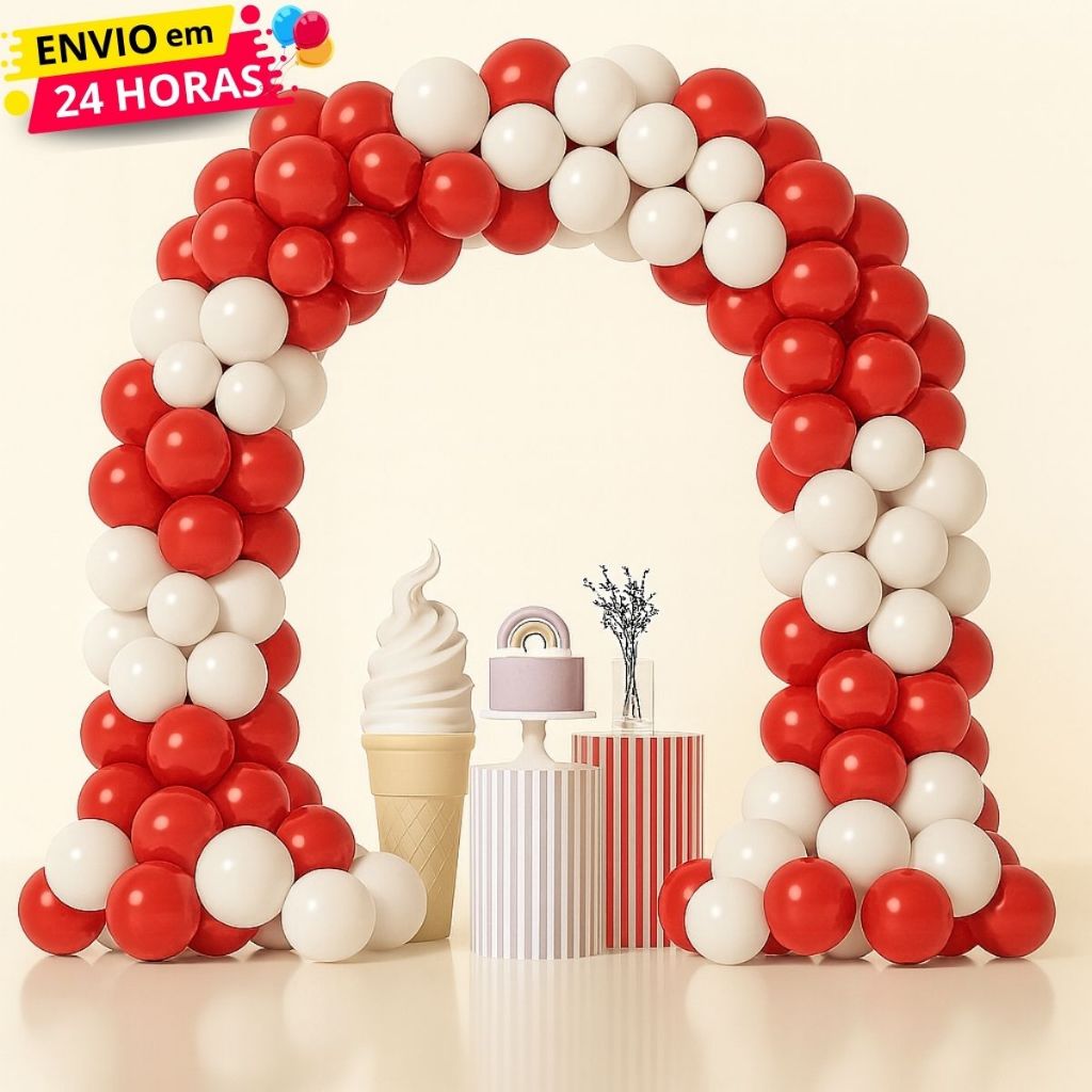 Kit 100 Balões Bexiga Latex 6,5" - Vermelho/Branco Decoração Aniversário Festas Eventos em Oferta na Shopee