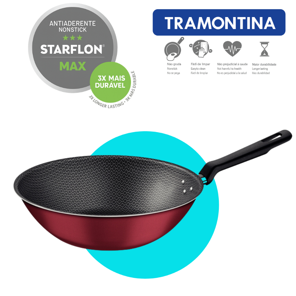Panela Frigideira Wok Tramontina 28cm 3,6L Antiaderente Starflon Max Loreto