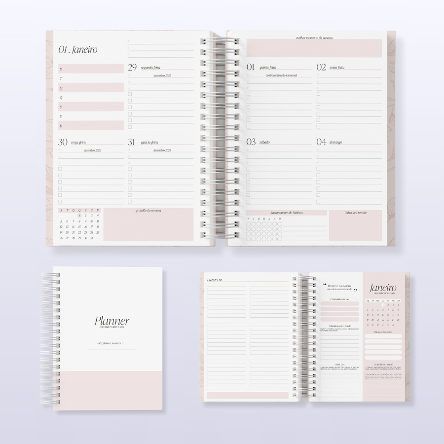Planner 2026, organização semanal e mensal, planejamento