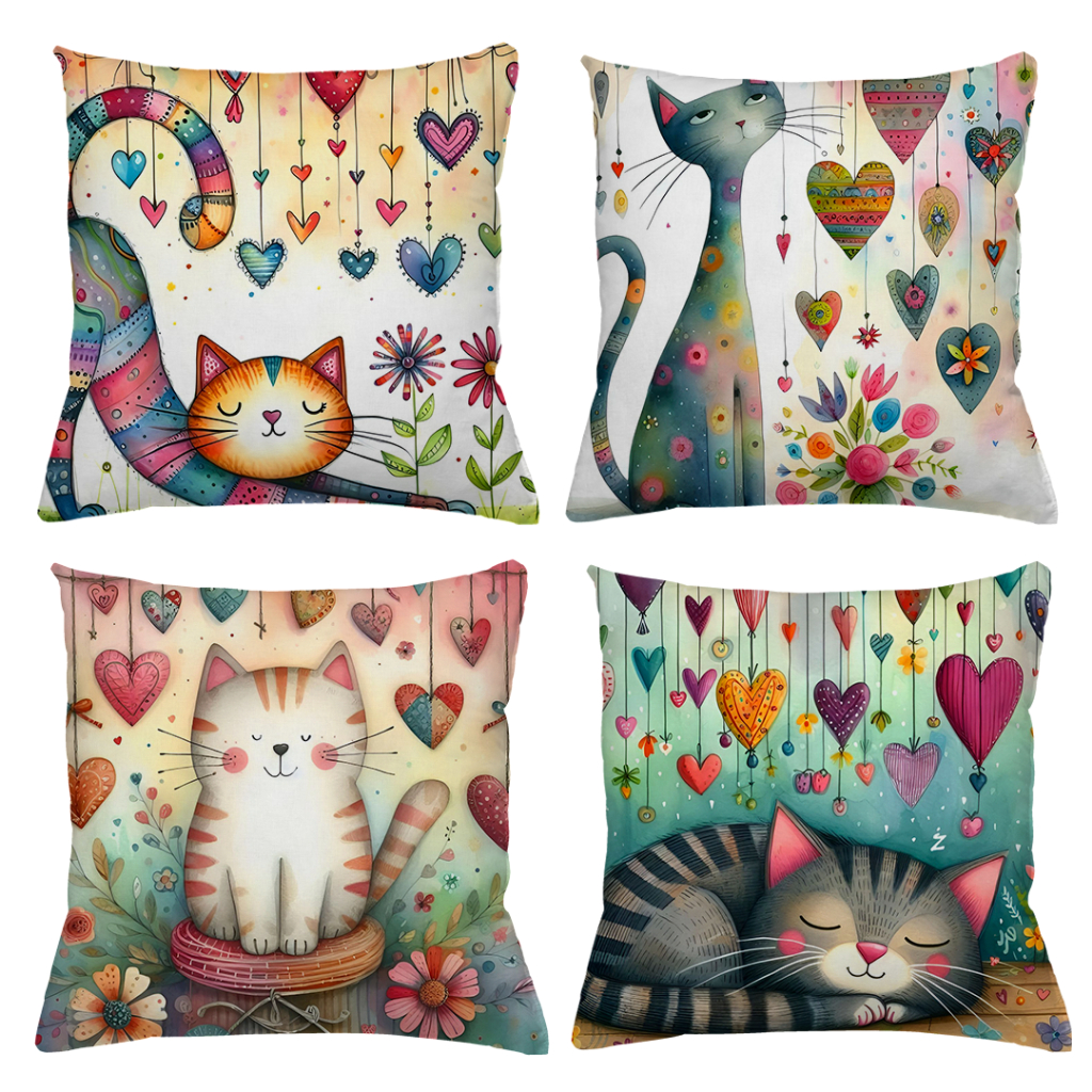 KIT 4 CAPAS DE ALMOFADAS GATO GATINHO APAIXONADO  TAMANHO 45X45