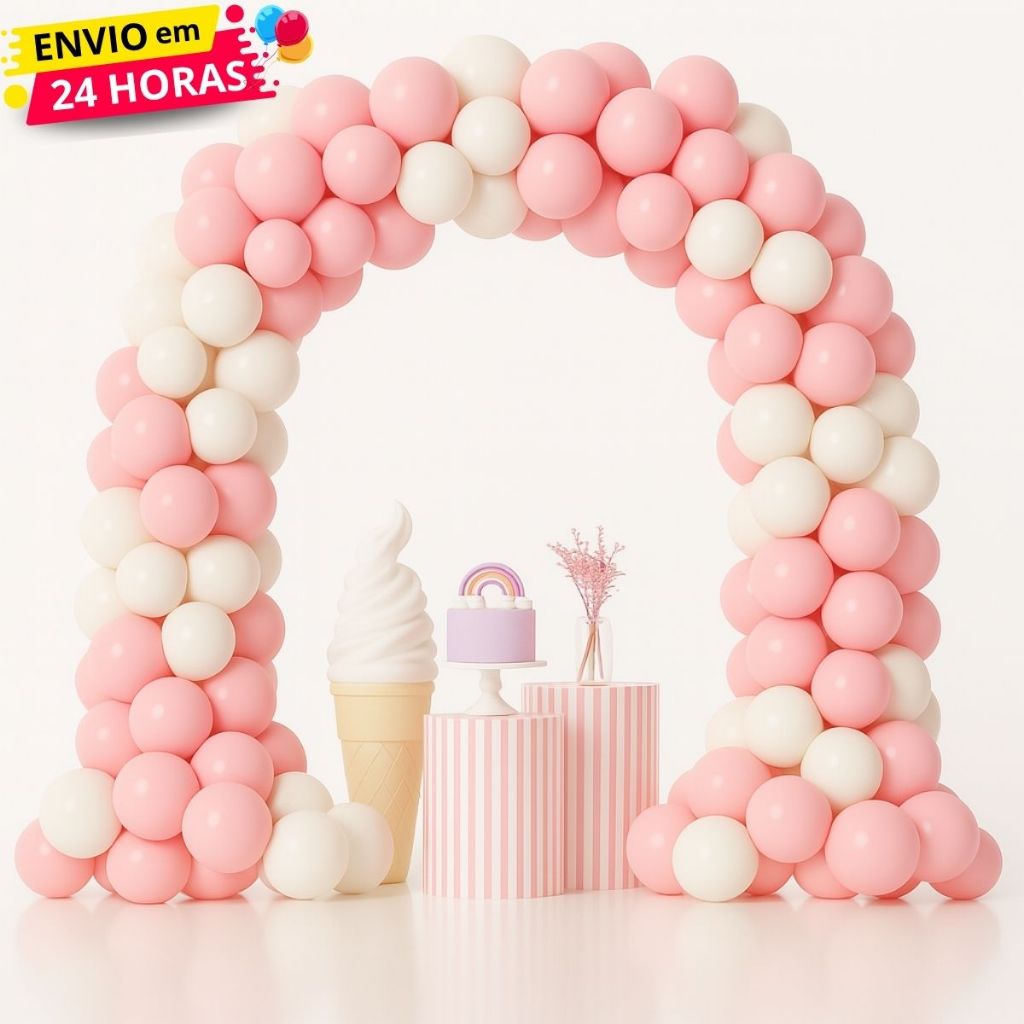 Kit 100 Balões Bexiga Latex 6,5" - Rosa Claro/Branco Decoração Aniversário Festas Eventos Revelação em Oferta na Shopee