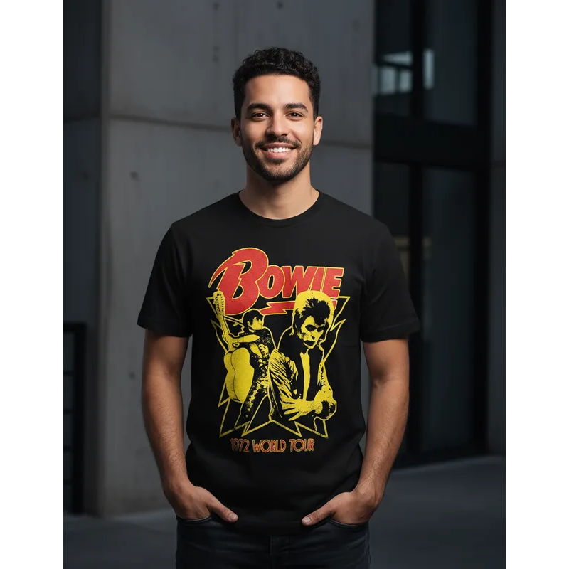 Camiseta David Bowie camisa camaleão Blusa preta Adulto Unissex estampad em silk  screen Bo1654