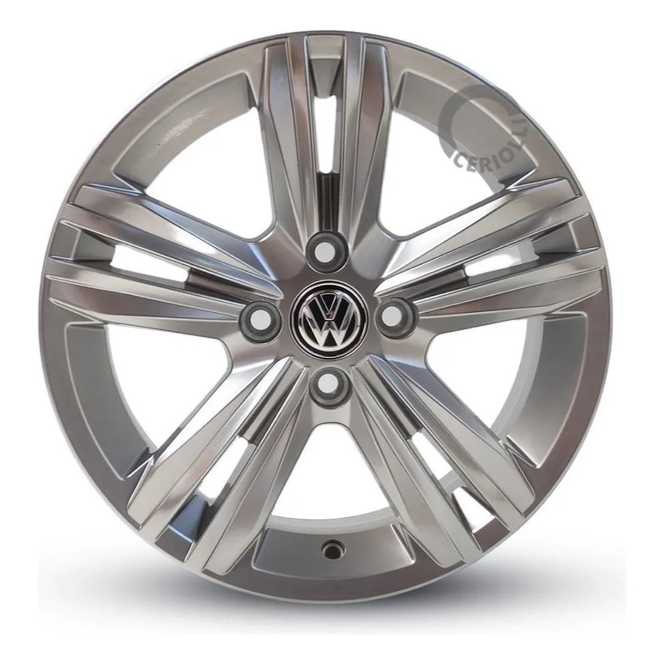 Kit 2 Rodas Tiguan Rline Aro 17 Tala 7 4x100 VW Volkswagen Gol Saveiro Cor Prata Bicos de Brinde S18