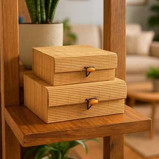 Caixas Decorativas Bambu Madeira Porta Objetos Decoração Sala Estante Escritorio Joias Objetos Controle Tv Remoto em Oferta na Shopee