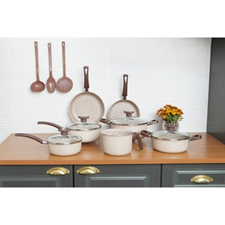 Conjunto de Panelas 10 Peças desenhado antiaderente Teflon Tampa de Vidro em Oferta na Shopee