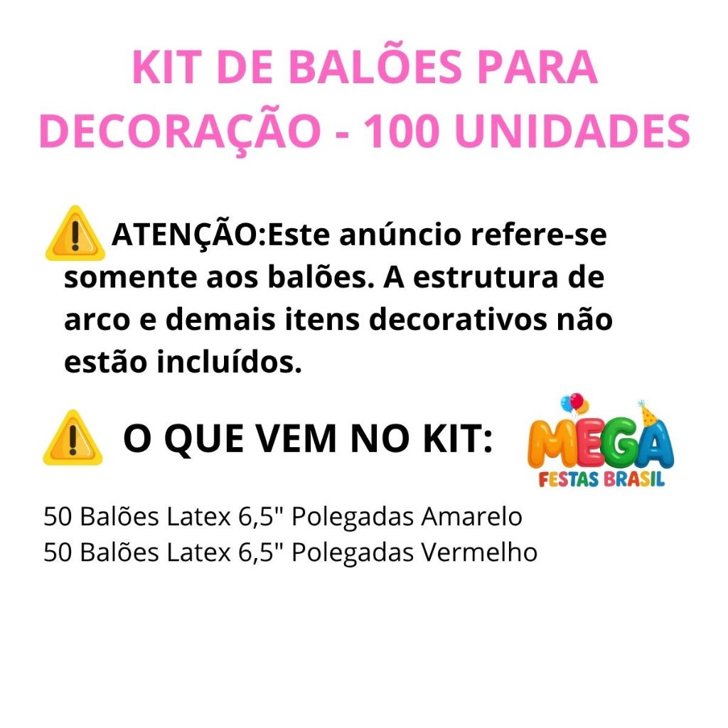 Kit 100 Balões Bexiga Latex 6,5" - Amarelo/Vermelho Decoração Aniversário Festas Eventos Bombeiro