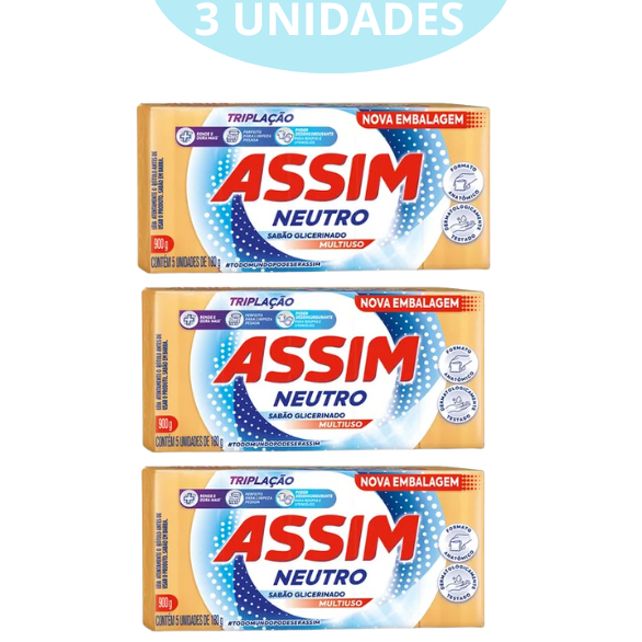 Kit 3x Pack Sabão em Barra Glicerinado Assim Neutro 800g