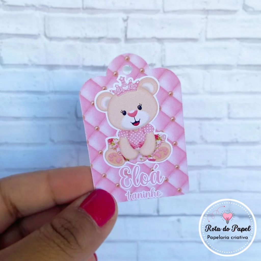 Aplique com furo Tag de Agradecimento URSA/URSINHA PRINCESA personalizada para lembrancinhas e decoração de sacolas