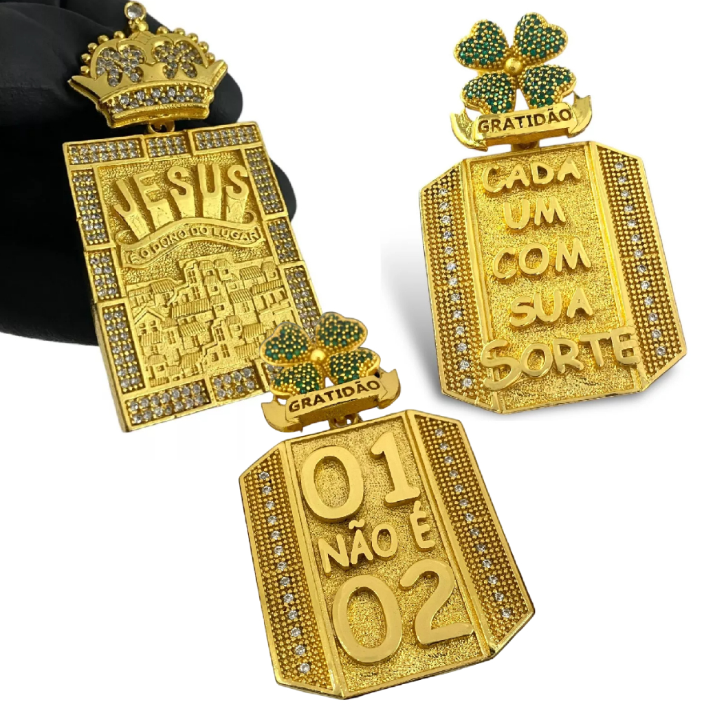 PINGENTE MOEDA ANTIGA SORTE 01 NÃO É 02 CRAVEJADO GRATIDÃO 777 COR DE OURO 18K MASCULINO FEMININO em Oferta na Shopee