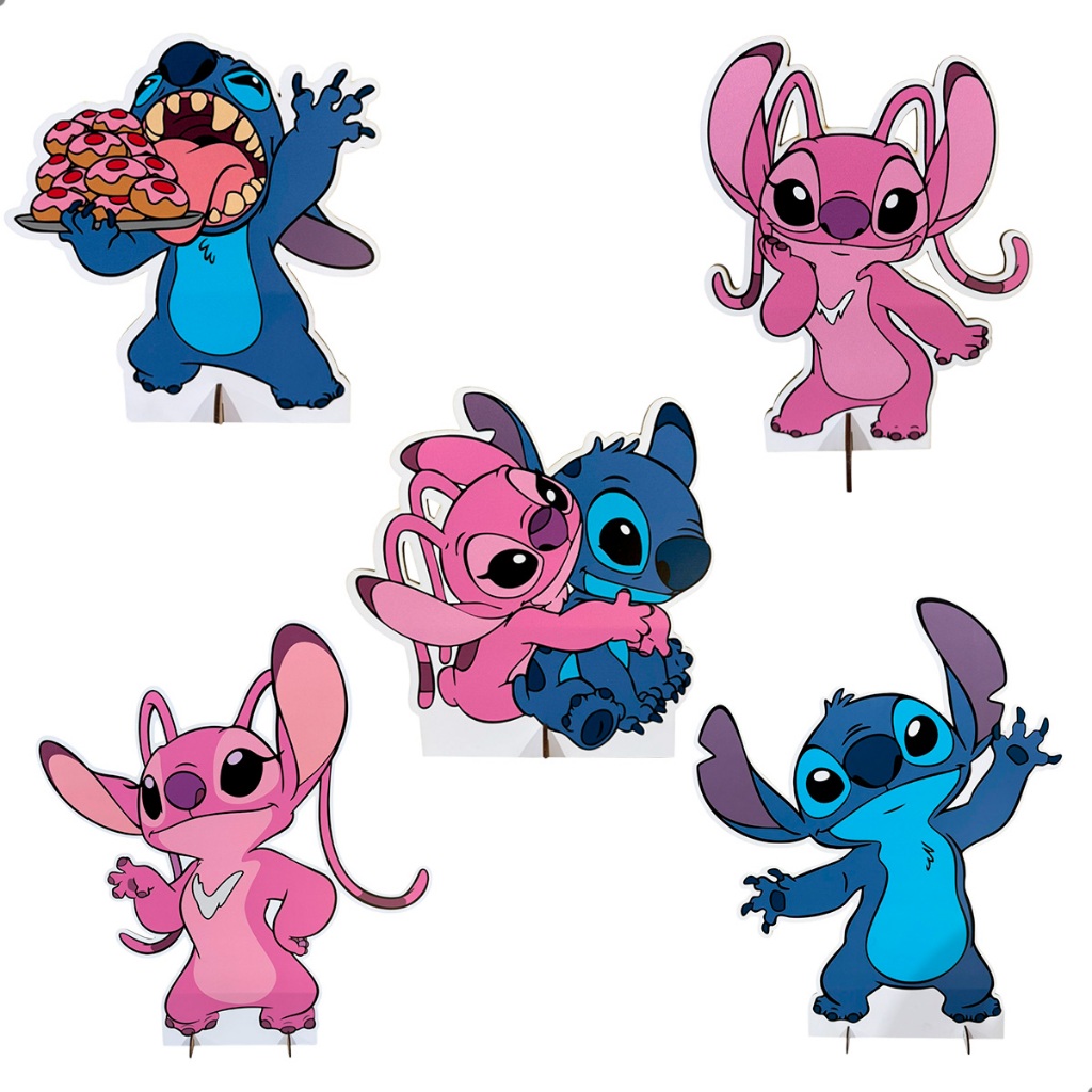 Kit Festa Stitch e Angel MDF 5 Displays 20cm Rosa e Azul Decoração de Mesa Aniversário Infantil em Oferta na Shopee