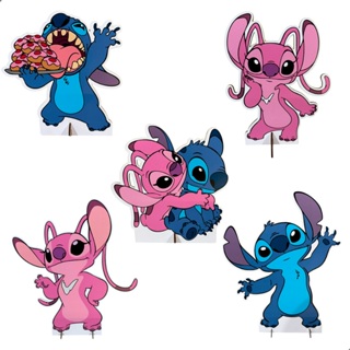 Kit Festa Stitch e Angel MDF 5 Displays 20cm Rosa e Azul Decoração de Mesa Aniversário Infantil em Oferta na Shopee